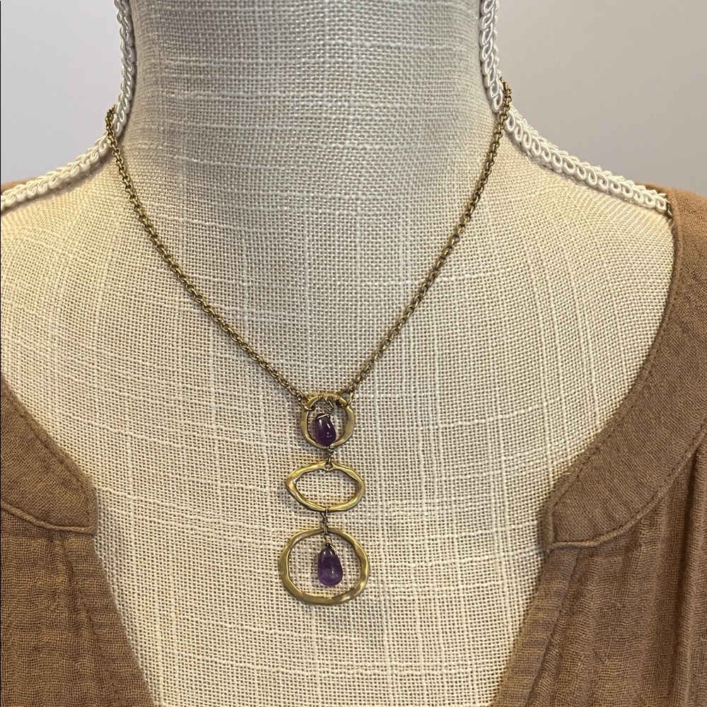 Gold-Tone Necklace with Purple Teardrop Stones